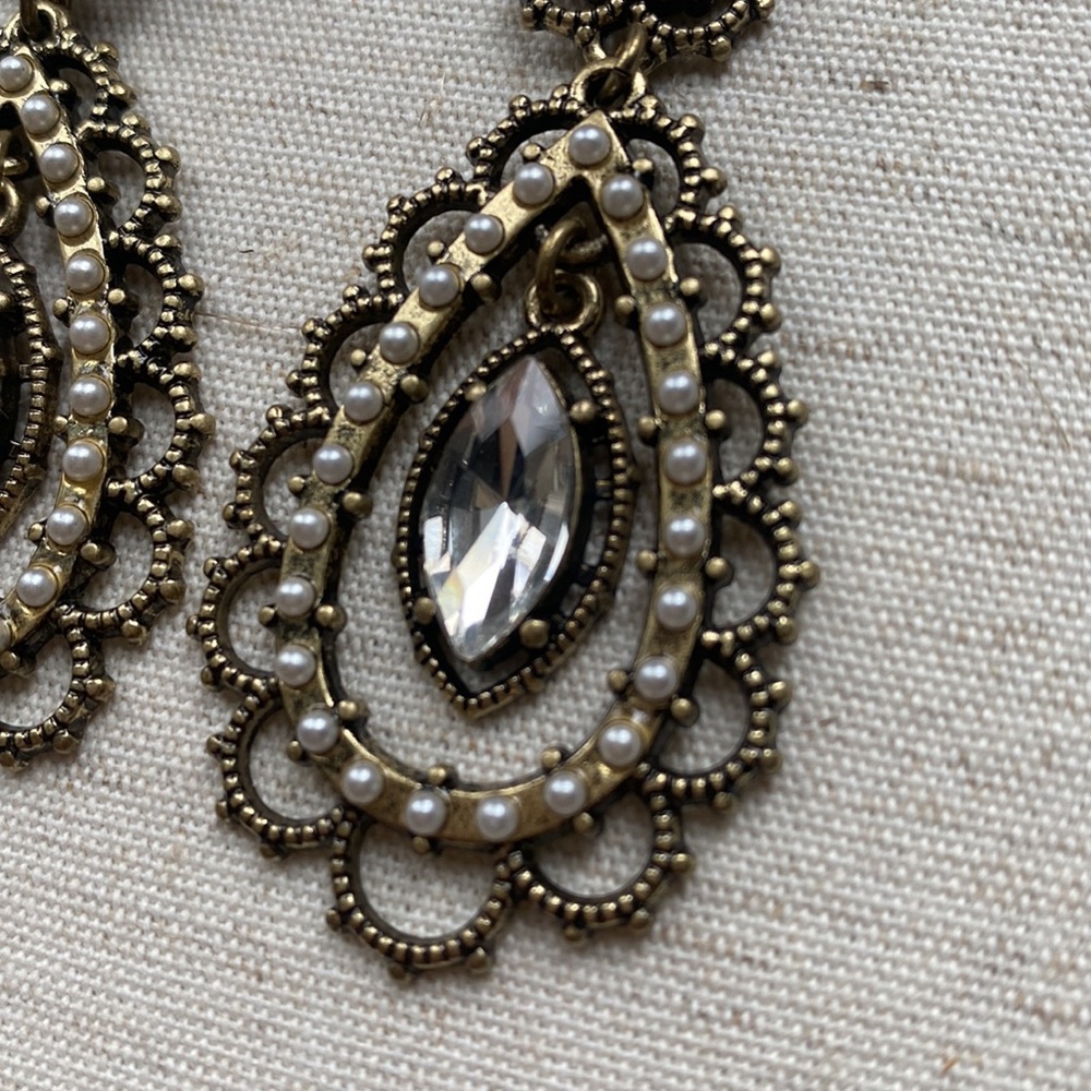 NEW Cloe + Isabel pearl + crystal floral filigree earrings - Picture 2 of 4